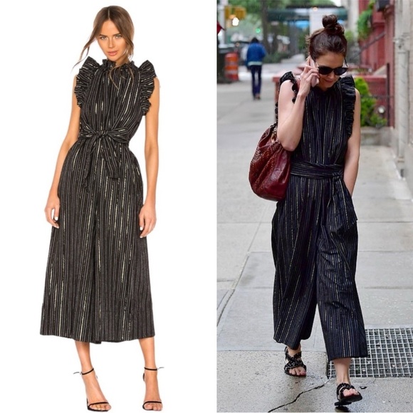 Ulla Johnson Jumpsuit Simka Wide Leg in Midnight Stripe Gold Metallic - Picture 2 of 13